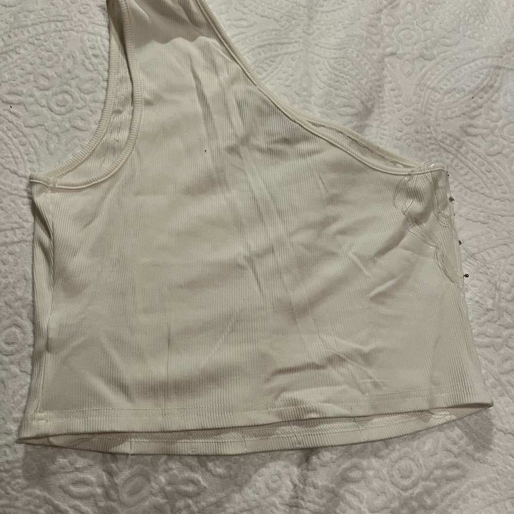 Akira Selene Rhinestone Ribbed One-Shoulder Crop Tank | Large - Picture 2 of 3
